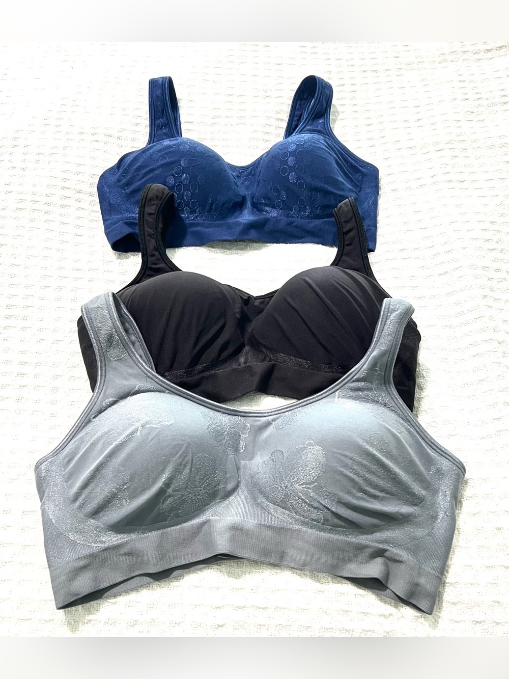 Lot of 3 Bali Comfort Revolution ComfortFlex Wireless Bras-Navy Black Gray Sz XL